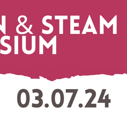 Graphic displaying the date and title of an event, "Women & STEAM Symposium, March 7, 2024"